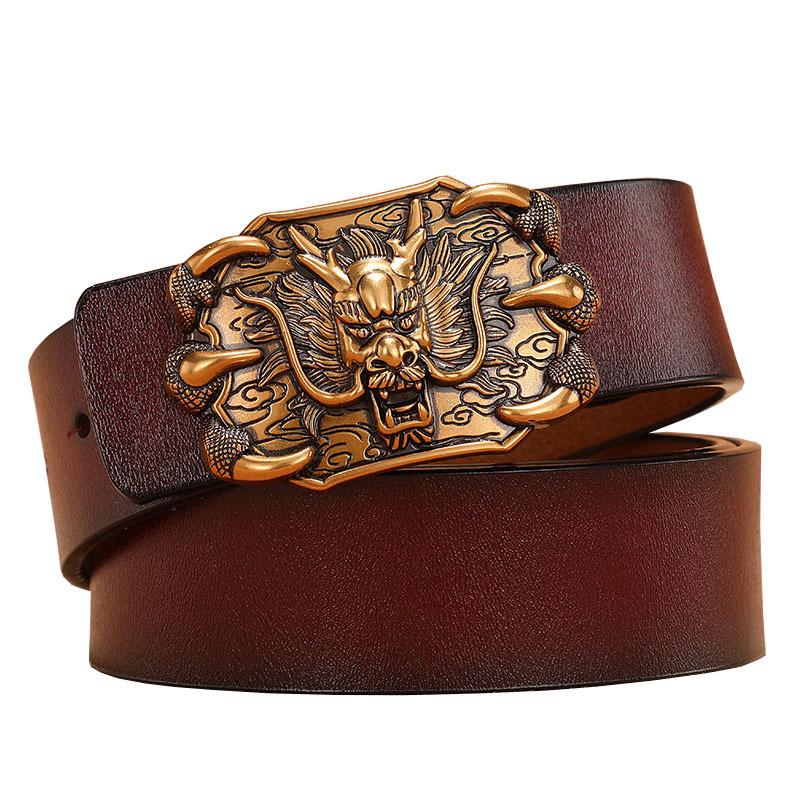 Men's Retro Genuine Cowhide Leather Belt with Smooth Buckle - Extended Large Size for Trendy and Plus-Size Fashion