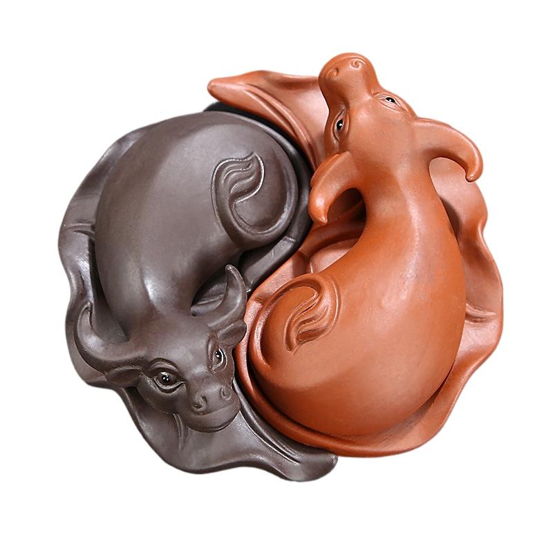 Tea Pet Ornament Niu Zhuan Qiankun Double Cow Buffalo Removable Handicraft Purple Sand Plate Play Road Boutique Tea Set