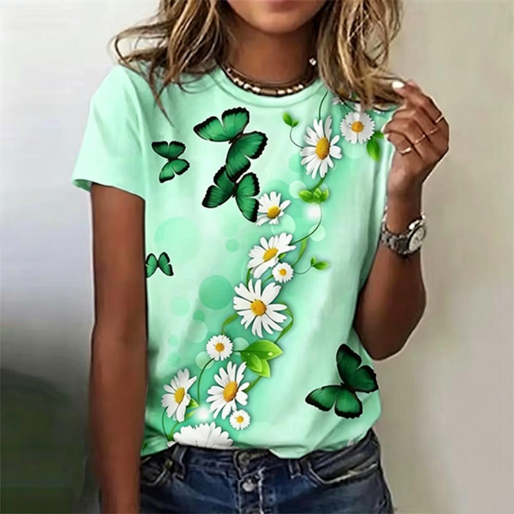 Summer Butterfly T-shirt Flower 3D Printing Street Wear Women s T-shirt 2XS
