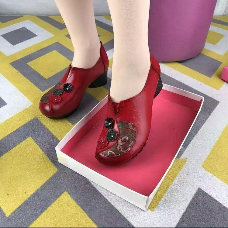 

Весенне-осенние кожаные туфли для среднего и пожилого возраста, для занятий народными танцами, из натуральной мягкой кожи, на среднем каблуке, на толстом каблуке, женские туфли, мягкая подошва, туфли для мамы, эт 38 красный