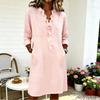 Sommerkleid für Damen Lässig Rüschenbesatz V-Ausschnitt A-Linie Midi-Kleid Langarm Urlaubs-Reise-Outfit mit Taschen