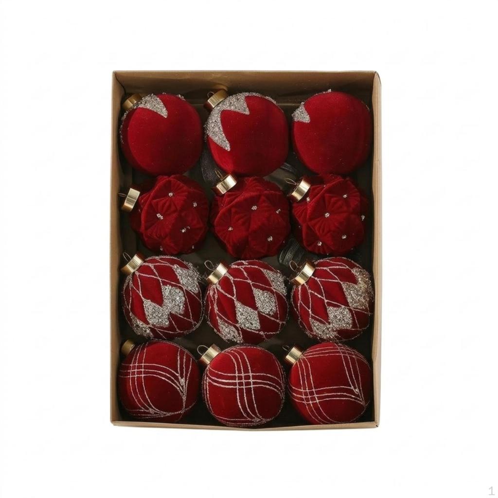 12 Pieces Flocked Velvet Ornaments Elegant Christmas Ball with Gold Cap Festive