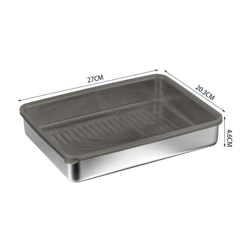 304 Stainless Steel Meat Fruit Fresh-keeping Box with Sealed Lid Fridge Organizer Food Storage Container Freezer Food Plates