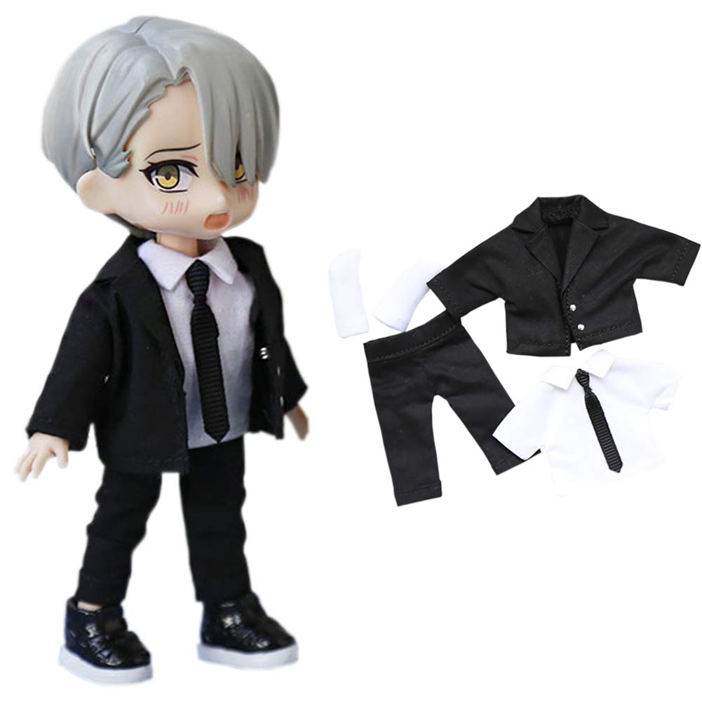 rakulifey OB11 Size Outfit Obitsu 11 Clothing Suit Set for 11cm Obitsu Dolls (Coat, Shirt, Pants, Socks) (4-Piece Set, Black)