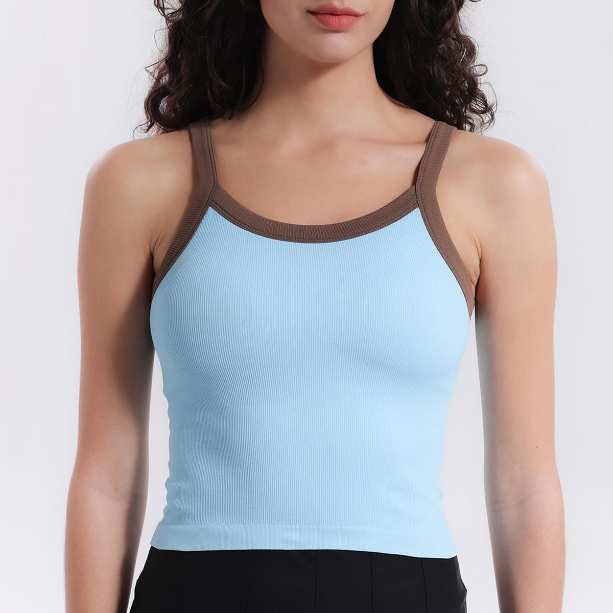 2025 U-образный высокоэластичный цветной блок ударопрочный спортивный бюстгальтер для йоги S 85-95 Jin 1398₽