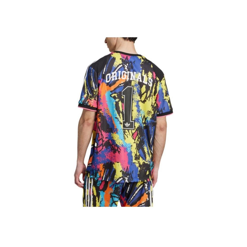 Adidas Originals Archive SS25 AOP Jersey Comfortable Round Neck Sports Short Sleeve Football Shirt Men Tops Black Lemon-Yellow Pink KD4800