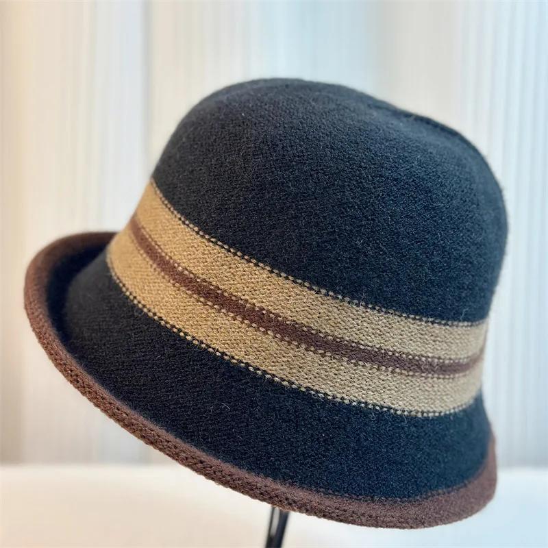 Autumn and Winter French Color Matching Elegant Temperament Bucket Hat Fashion Explosion Retro Thermal Basin Hat
