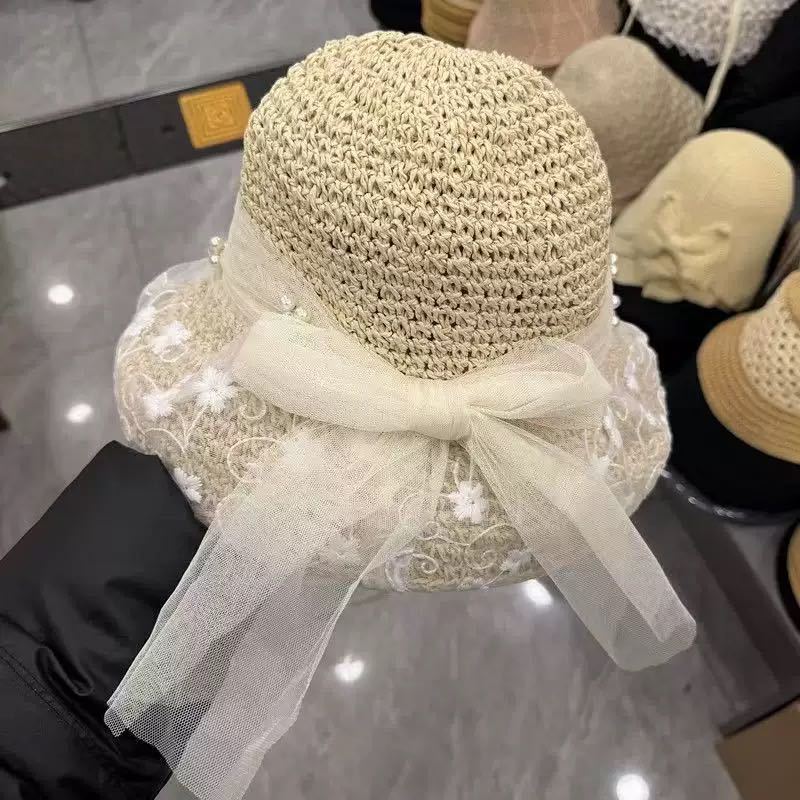Summer new lace hollow breathable sunscreen hat sun hat travel seaside beach photo straw hat woman