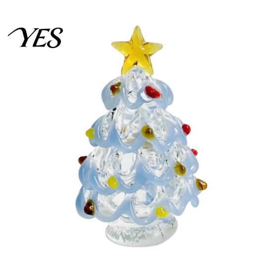 Modern Holiday Table Centerpiece Glazed Glass Christmas Tree Figurine, Handcrafted Ornament Elegant Office Desk Decor for Display, Colorful