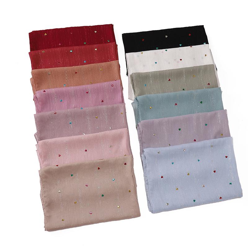 Plain Rhinestone Crystal Bubble Chiffon Hijab Shawls Long Bling Bling Wrap Ramadan Muslim Hijab Bufandas Women Islamic Turban