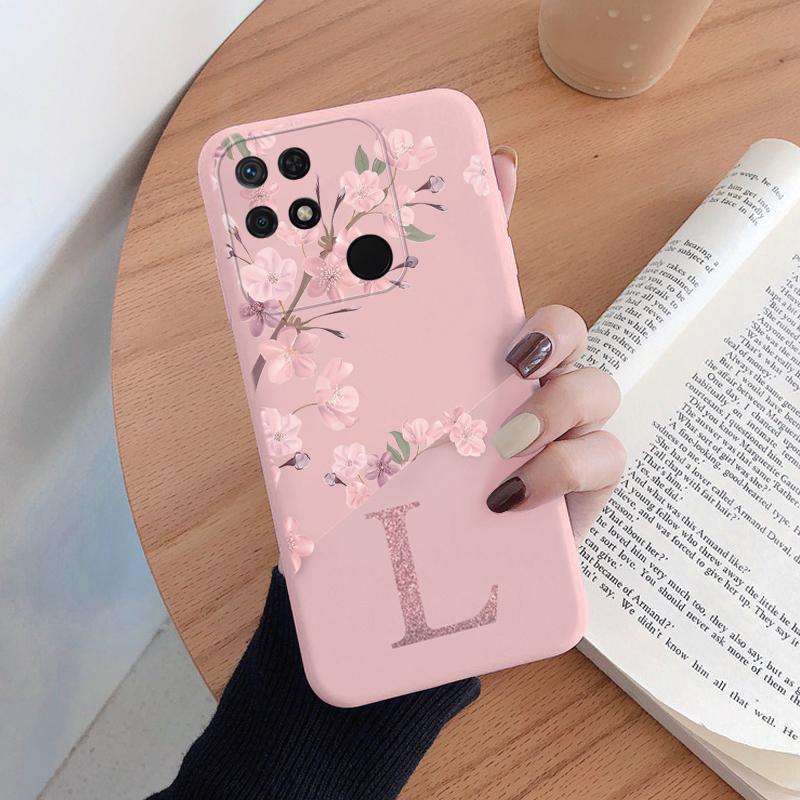 For Redmi 10C Redmi10C Phone Case Cute Pink Flowers Letter Back Cover Silicone Capa Soft Bumper Coque For Redmi Note 8Pro 8T 12C