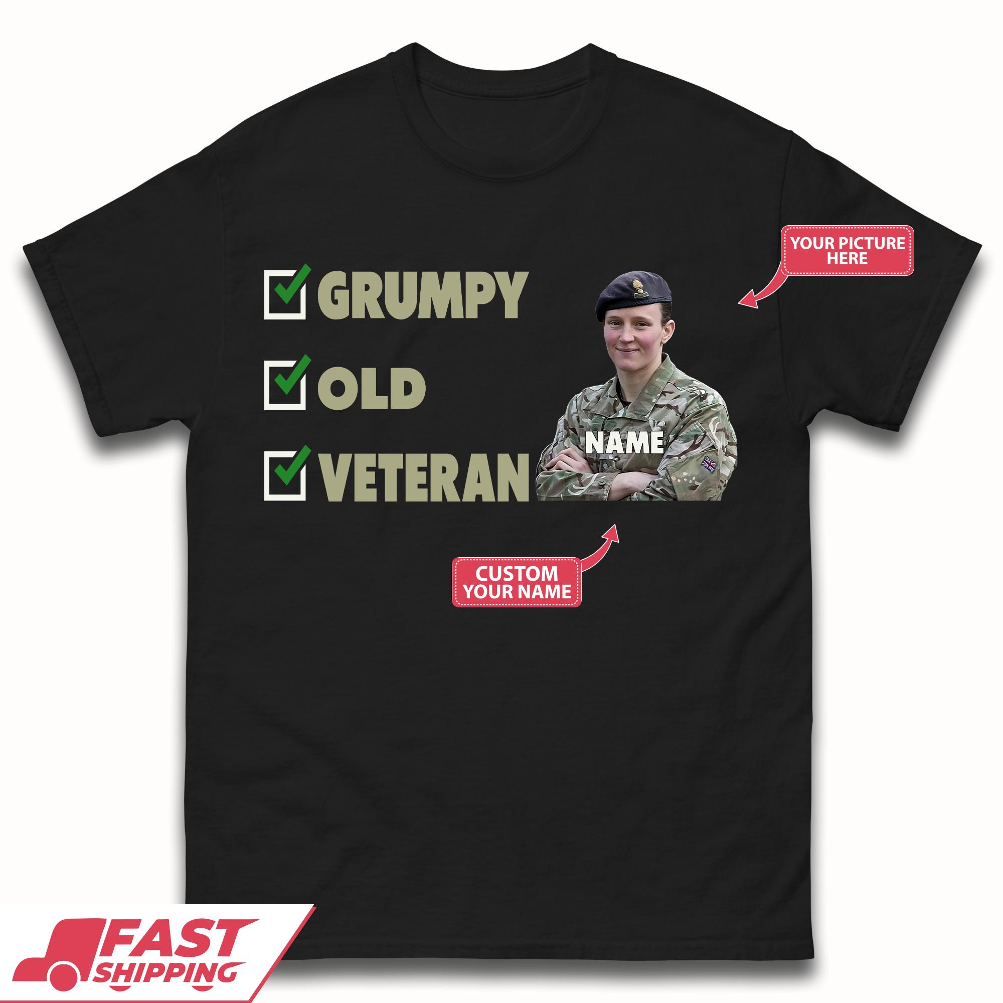 Personalised Grumpy Old Veteran Mens T-Shirt Womens Tops Tees L