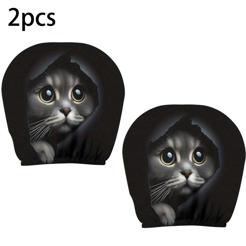 

2 pieces of realistic car headrest covers with cute cats showing their faces, washable and stretchable, car interior decoration