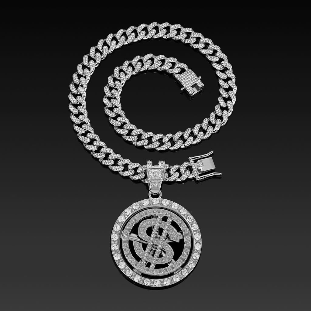 Classic 63mm Large Pendant, Rotating Dollar Sign, Hip-hop Necklace, Cuban Chain, Miami-style Large Chain