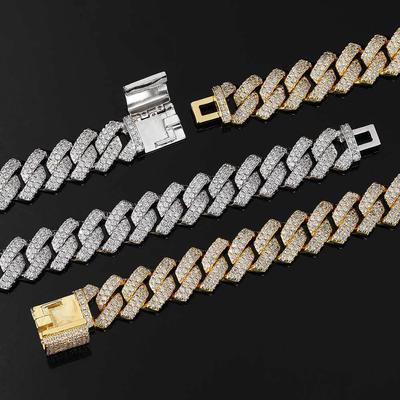 European and American Hip-hop Necklace 14mm Double Row Zircon Diamond Cuban Chain Street Rap Bar Men's Bracelet