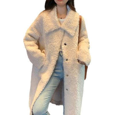 Jas van lamsvacht met grote revers voor dames, lang van composietbont, herfst en winter