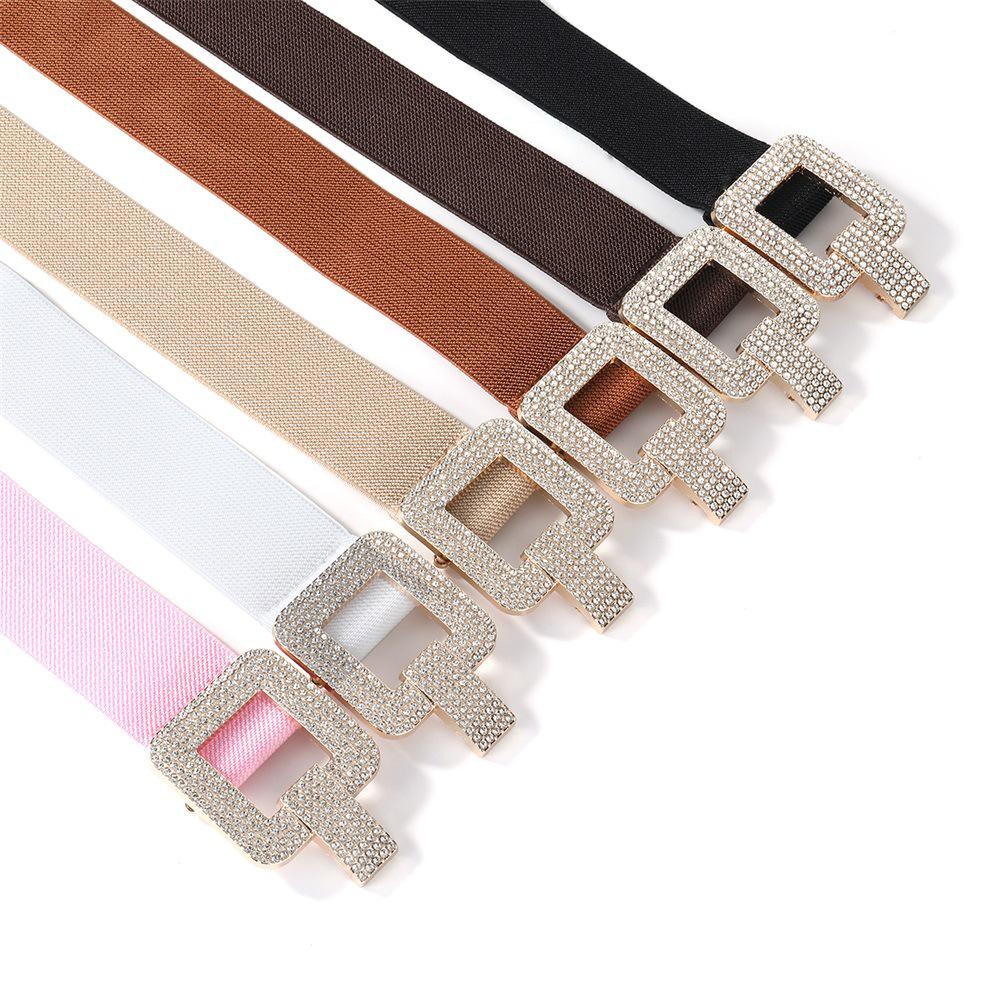 Elegant Rhinestone Women's Leather Belt with Stylish Buckle and Elastic Waistband