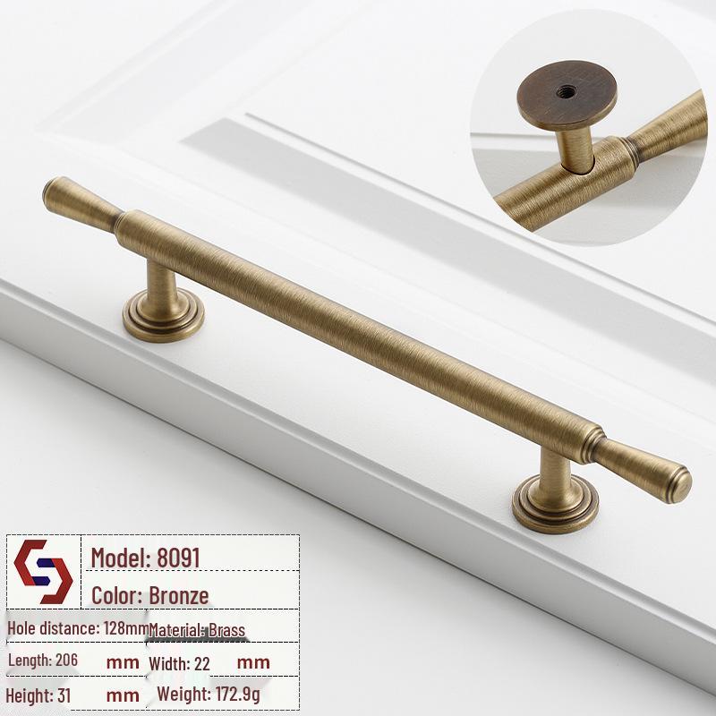 Vintage Brass Handle for Wardrobes, Cabinets, Drawers, and French Doors - Single Hole Light Luxury Style Furniture Hardware