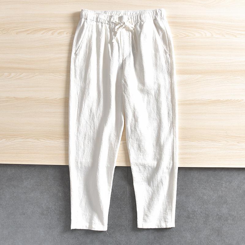 Men's Cotton Linen Casual Pants Baggy Streetwear Men Joggers Sports Trousers Solid Color Long Straight Trendy Pants for Men