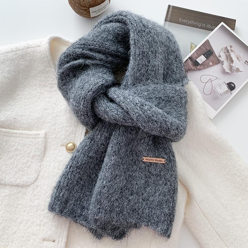 High end Solid Color Wool Blended Knitted Scarf for Women Autumn and Winter Japanese Versatile Soft and Waxy Warm Woolen Scarf for Men
