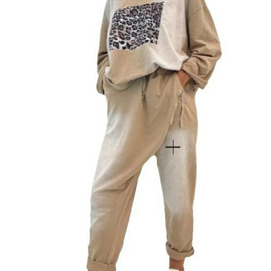 2024 Women's Autumn Casual Leopard Print Spliced Round Neck Knit Set