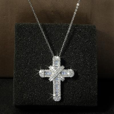 Jóias Hip hop Populares Europeias e Americanas Colar com Pingente de Cruz Cravejado de Diamantes para Mulheres