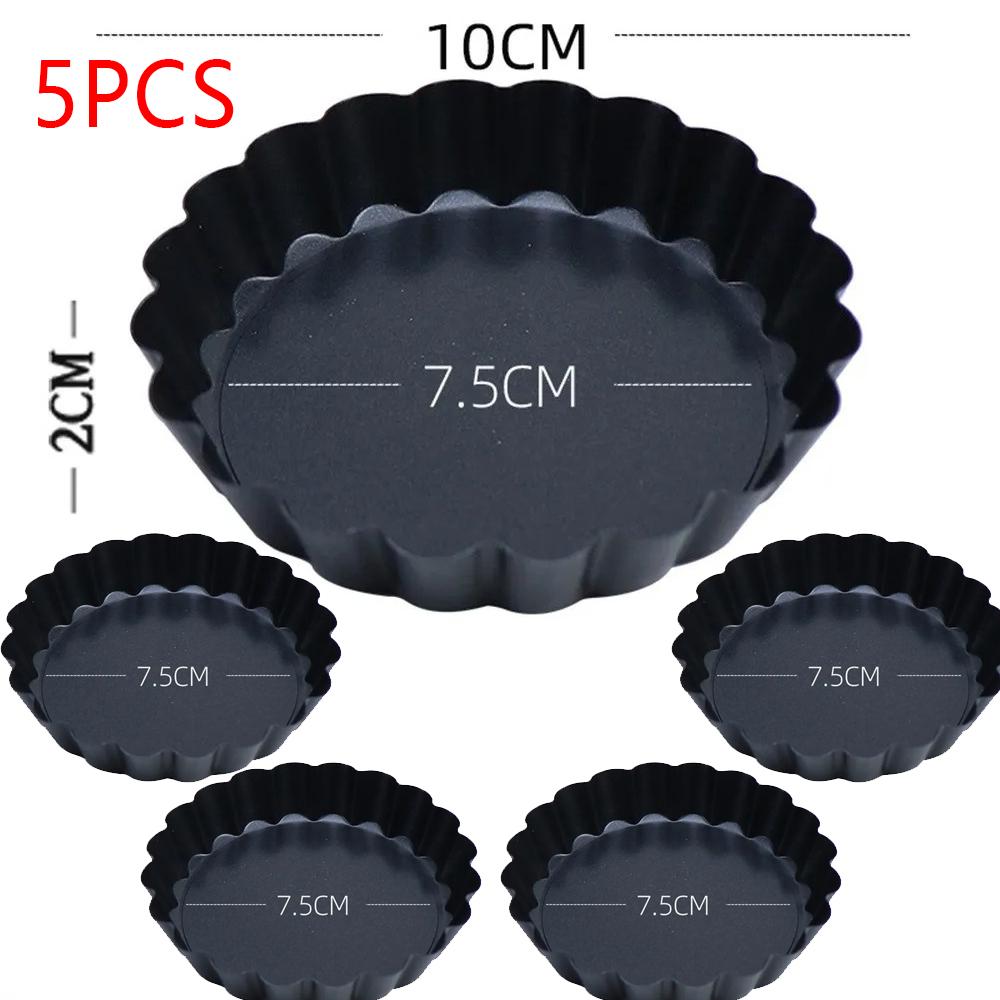 5pcs 8/10/12cm Mini Tart Pans Egg Tart Molds with Removable Bottom Non Stick Small Fluted Cupcake Tins Tarts Quiche Pan for Pies
