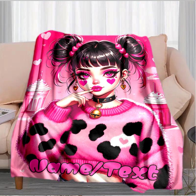 1PC Custom Name Pink Heart Fashion outdooor Flannel blankets Throw Blanket All-Season Throw Gift Bedspread for Couch, Bed, Camping Holiday Birthday gi