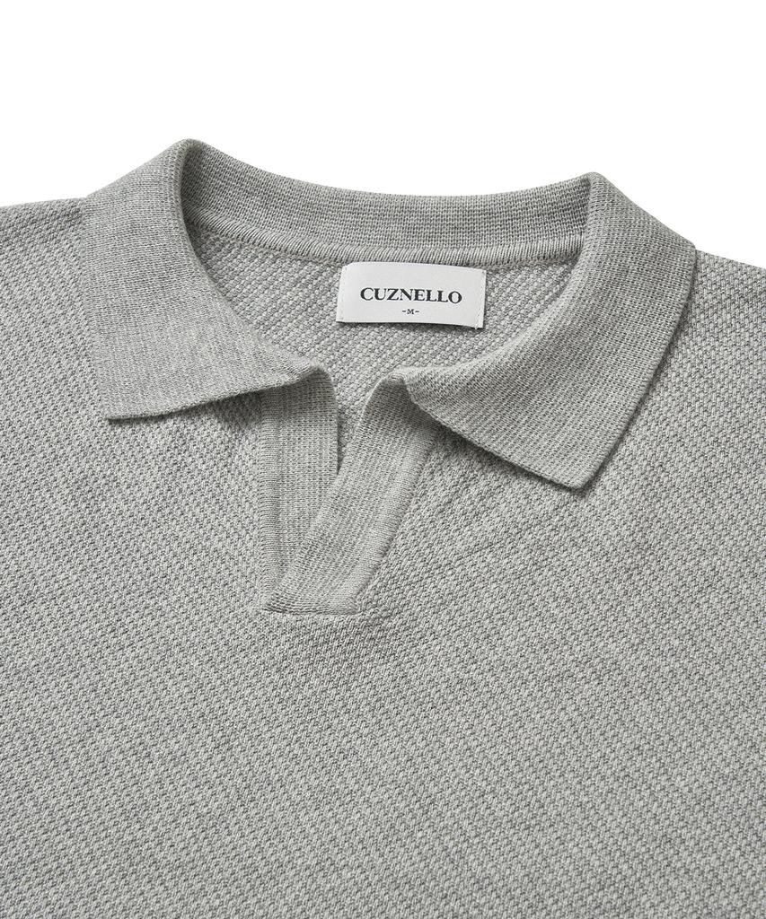 CUZNELLO Cool Cotton Open Collar Short Sleeve Knit_Gray
