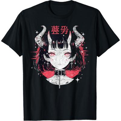 Goth Grunge Demon Anime Girl Waifu Horror Alt Estetyczny T-Shirt(6)