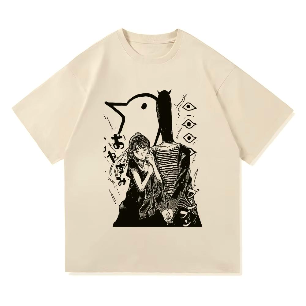 Goodnight Punpun T Shirt Fashion Retro Oyasumi Punpun Aiko Tanaka T-Shirt Unisex Anime Manga Vintage Sand Cotton Tees Shirts