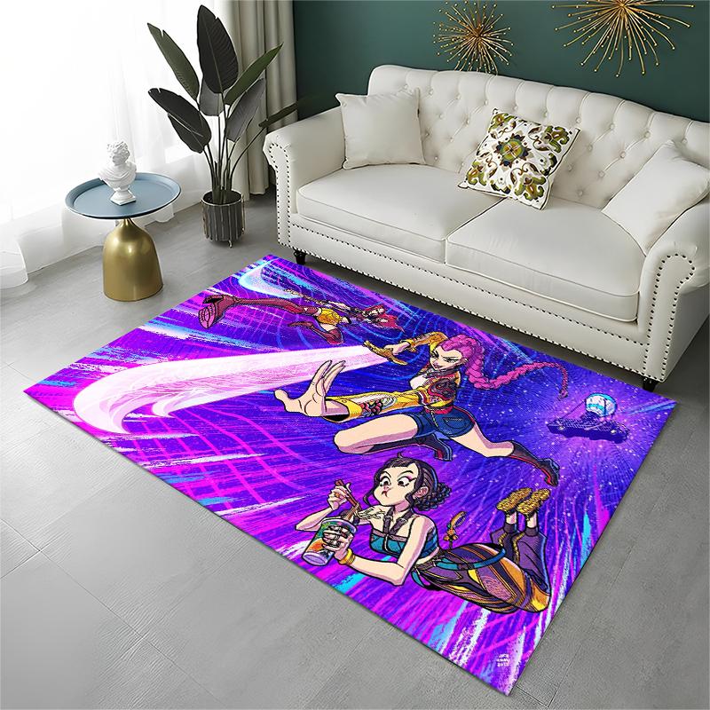 Kpop Demon Hunter Rumi Mira Zoey Cartoon Group Carpet Rug for Playroom Bedroom Living Room Sofa Home Decor,Area Rug Non-slip