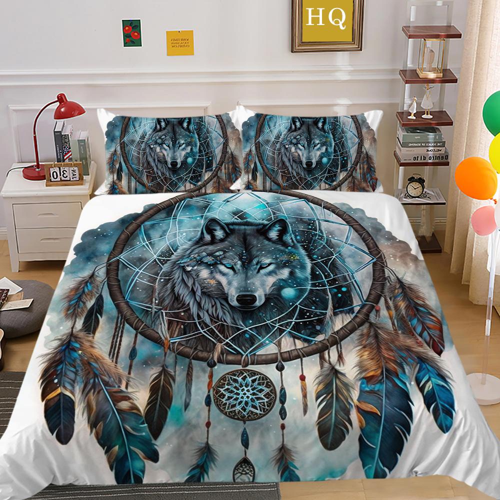 Wolf Printed Home Bedclothes King Size Microfiber Bedding Set Cover Man Soft High Quality Home Textiles