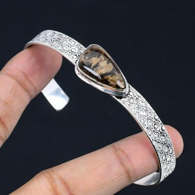 Womens Day Deal Trillion Bronzite Gemstone Wife Handcrafted Bangle 925 Silver