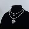 Korean Round Bead Chain Silver Love-shape Pendant Necklace Ins Clavicle Chain