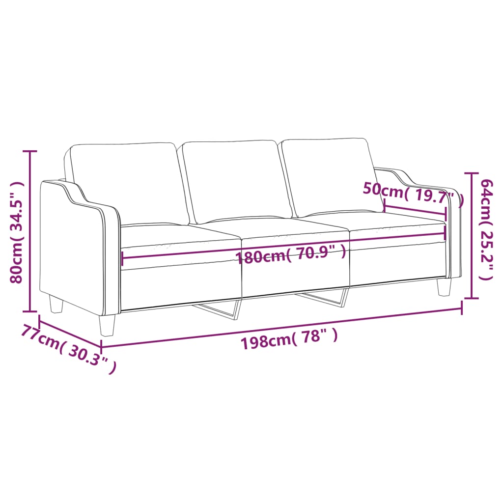 3 Seater Sofa Wine Red 180 cm Fabric