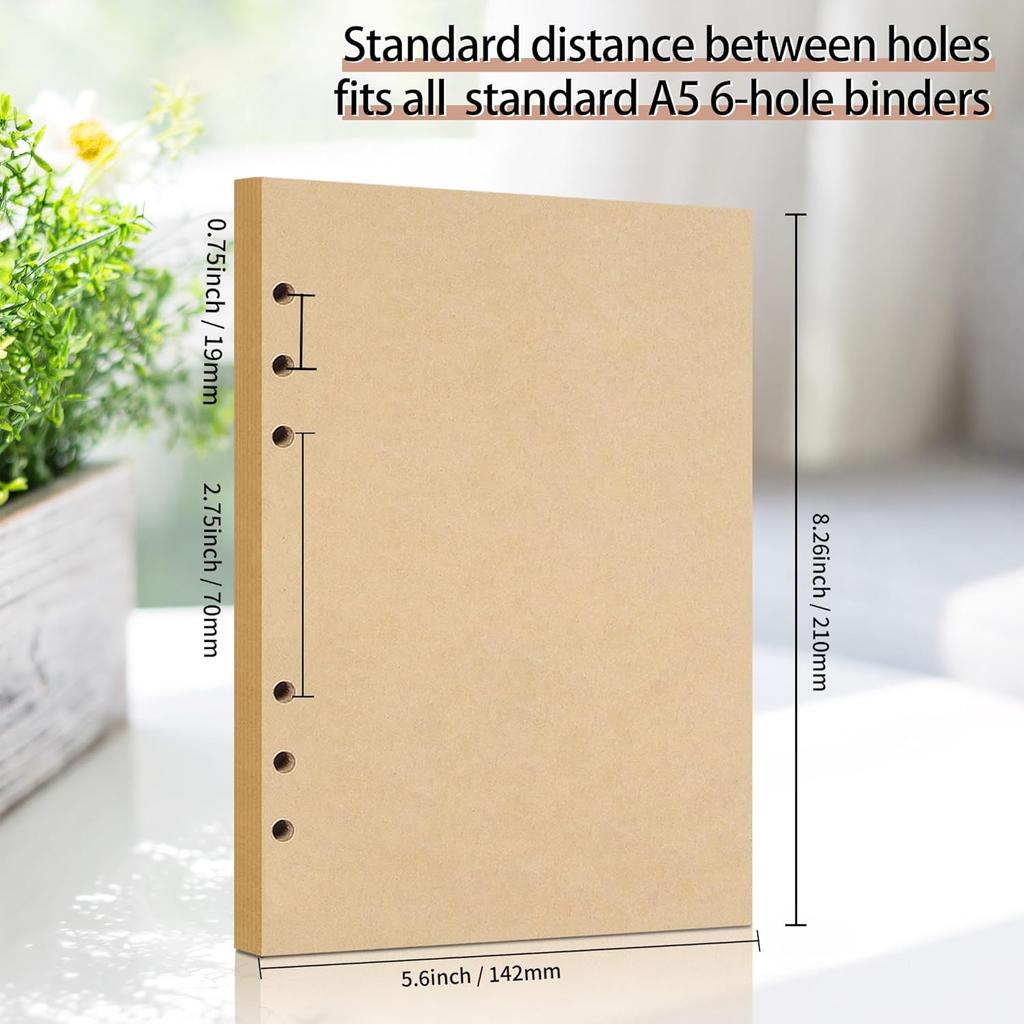 A5 Refill Paper, Unlined Blank Kraft Paper,100GSM Thick Refillable Paper 6 Hole Filler erts Loose Leaf Paper,for A5 6 Ring Binder,80 Sheets (160