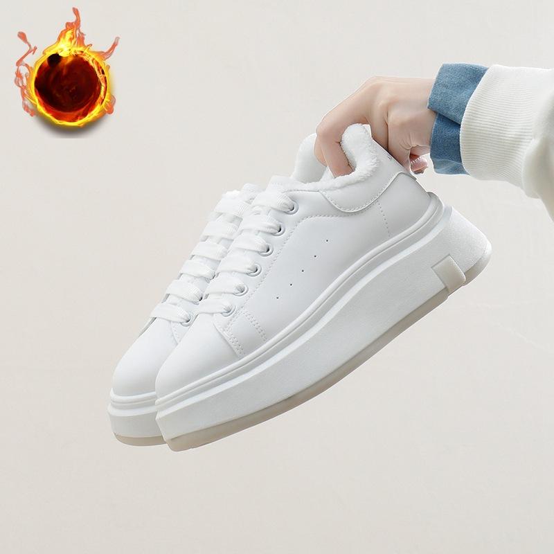 Women's Winter Warm Chunky Platform Sneakers Faux Fur Lining Walking Shoes Casual Comfortable Fleece Lined Non-Slip Lace-Up Tennis Sneakers for Women