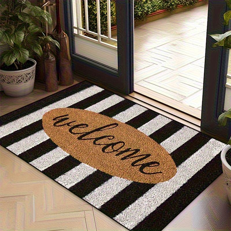 Grau Schwarz Gestreifte Willkommens-Fußmatte - Kreativer Ovaler Schild Teppich - Innen Außen Heimdekoration Schlafzimmer Wohnzimmer Küchenteppich 43X120CM