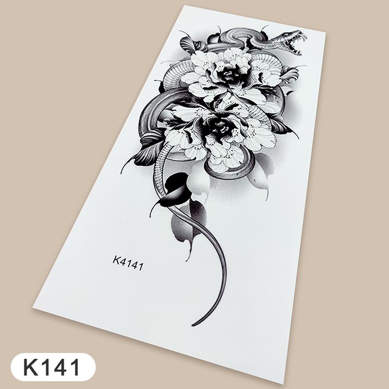 Temporary Tattoos Sketch Line Black Snake Dragon Rose Flowers Fake Tattoo Stickers Arm Sleeve Thigh Sexy Women Body Art Girls