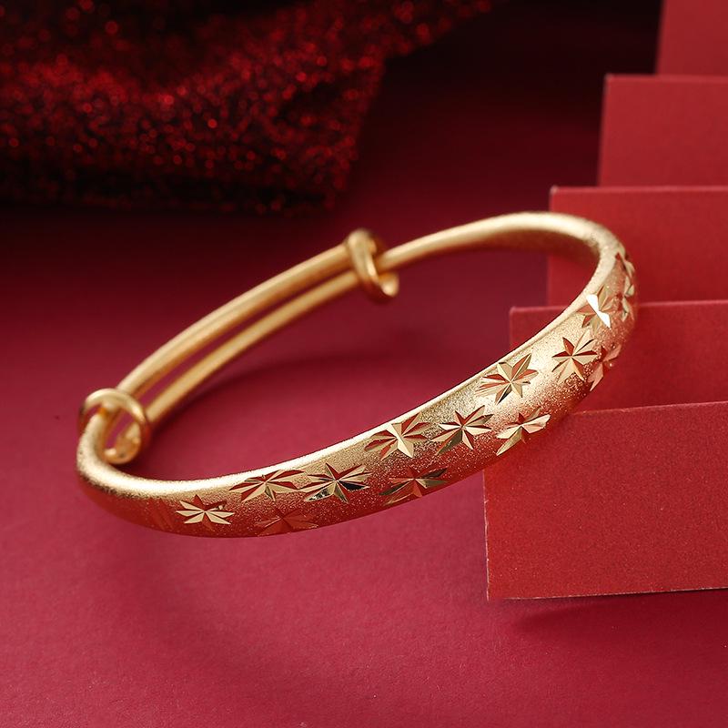Gold-Plated Starry Dragon & Phoenix Push-Pull Women's Bangle - Non-Fading, High-End Jewelry