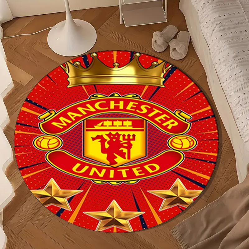 Manchester United Crest Round Mat, Anti-slip Circle Carpet Chair Rug For livingroom,Bedroom, Doormat Home Decor Gift Christmas Gifts