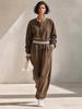 1116 Autumn and Winter New European and American Striped Spliced Half-zipper Sweater and Wide-leg Sweatpants Suit for Women