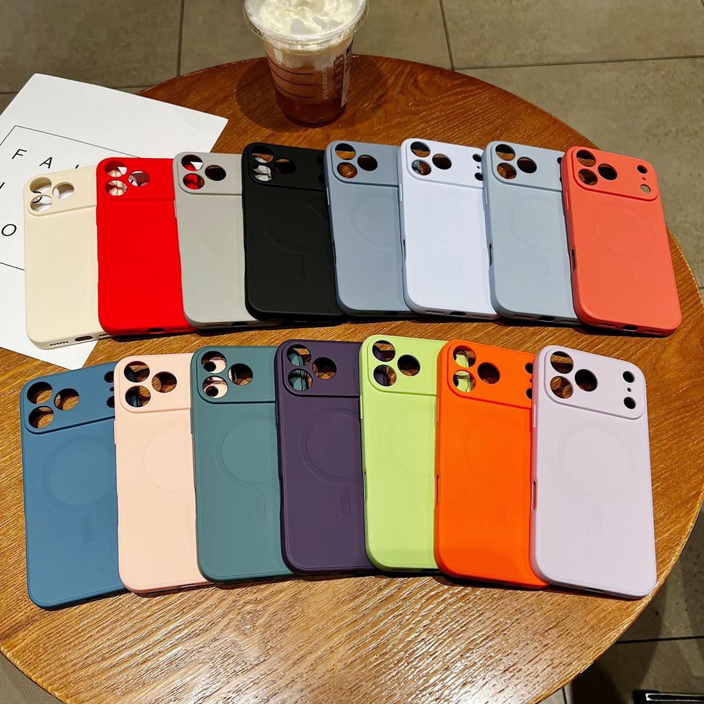 Liquid Silicone for iPhone17ProMax Magnetic Mobile Phone Case 16 Fine Hole Lens Apple 13 Soft Protective Case