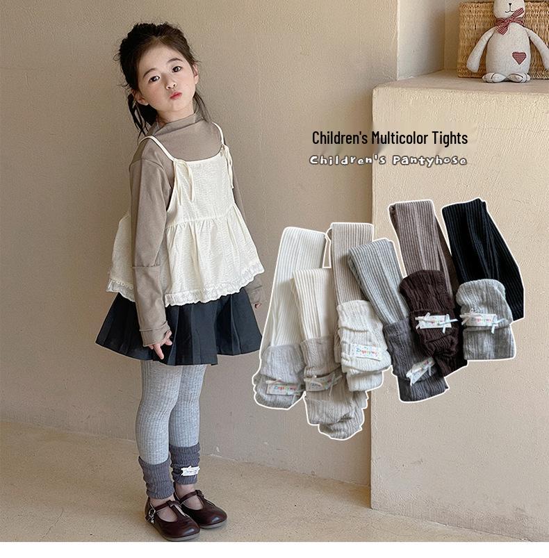 2025 Korean Style Knitted Scrunch Leggings & Tights Combo - Nine-Point Girls' Cotton Leg Warmers