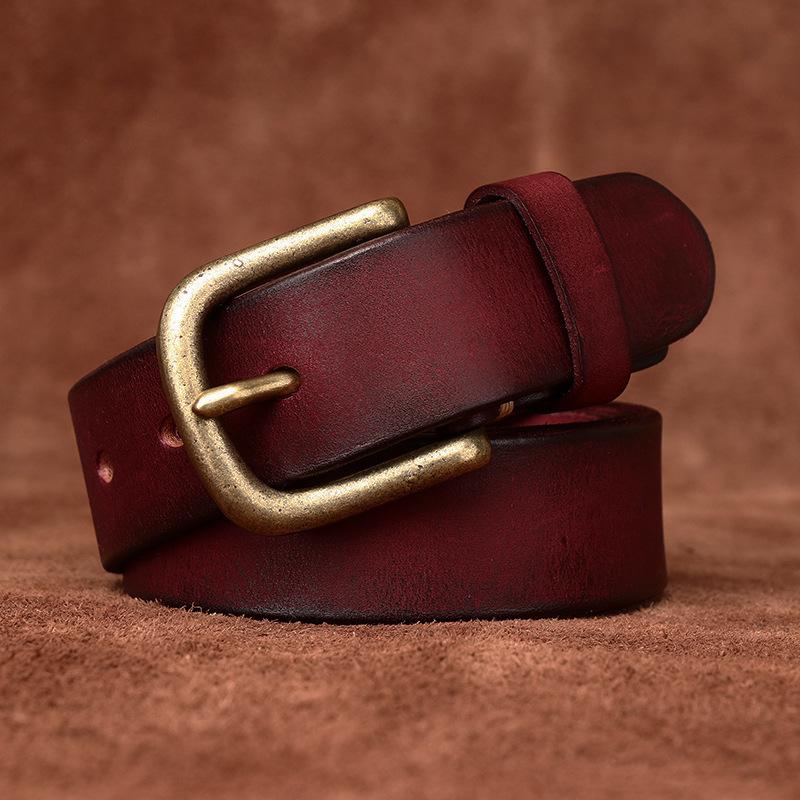 Belt Men's Width Washed-out Vintage Distressed First Layer Cowhide Leather Pin Buckle Casual Jeans Belt Men