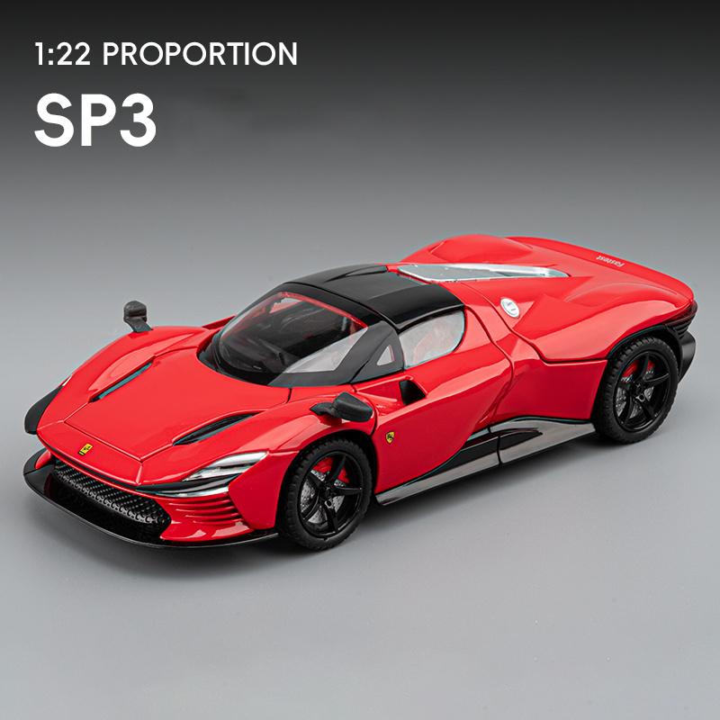 1/22 Ferrari SP3 Daytona Alloy Sports Car Model Diecasts Metal Racing Vehicles Car Model Simulation Sound Light Collection Kids Toy Gift