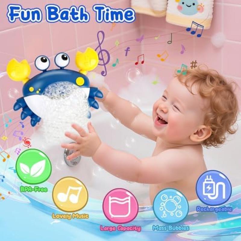 JoiTale Rechargeable Bubble Machine Bath Toys for Toddlers 1-4 Years, Crab Bath Toys with 12 Songs, Bathtub Toys for Boys and Girls