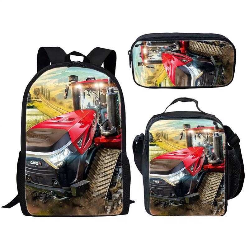 Klassieke Populaire Farming Simulator tractor 3D Print 3 stuks/Set leerling Schooltassen Laptop Dagrugzak Rugzak Lunchtas Etui