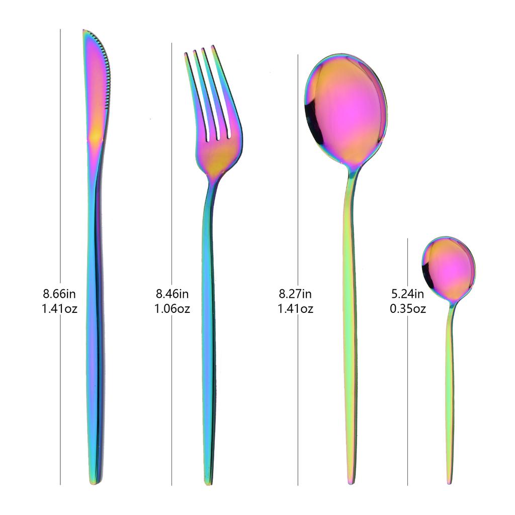 Rainbow Color 24Pcs Dinnerware Stainless Steel Cutlery Set for 6 People Knife Fork Spoon Western Tableware Silverware Set for Home Wedding